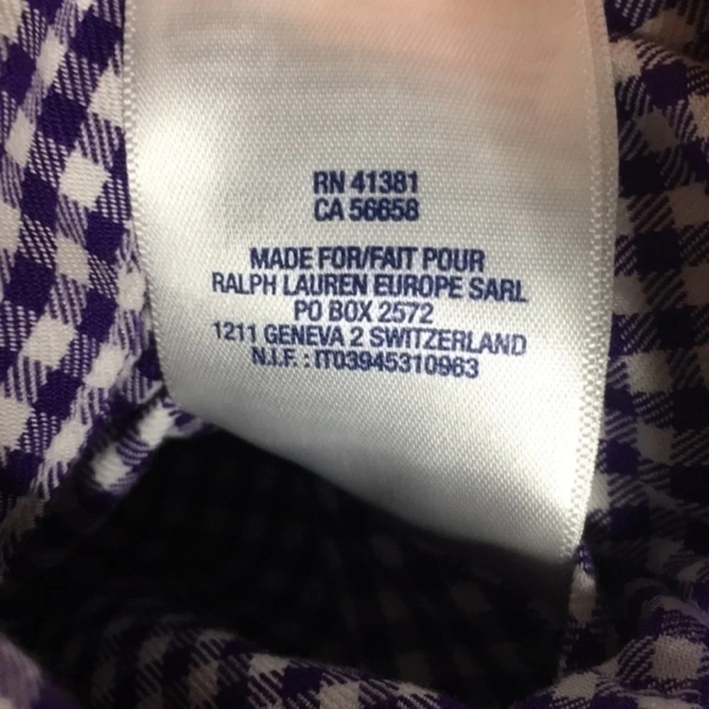 RALPH LAUREN purple & white gingham pintuck dress